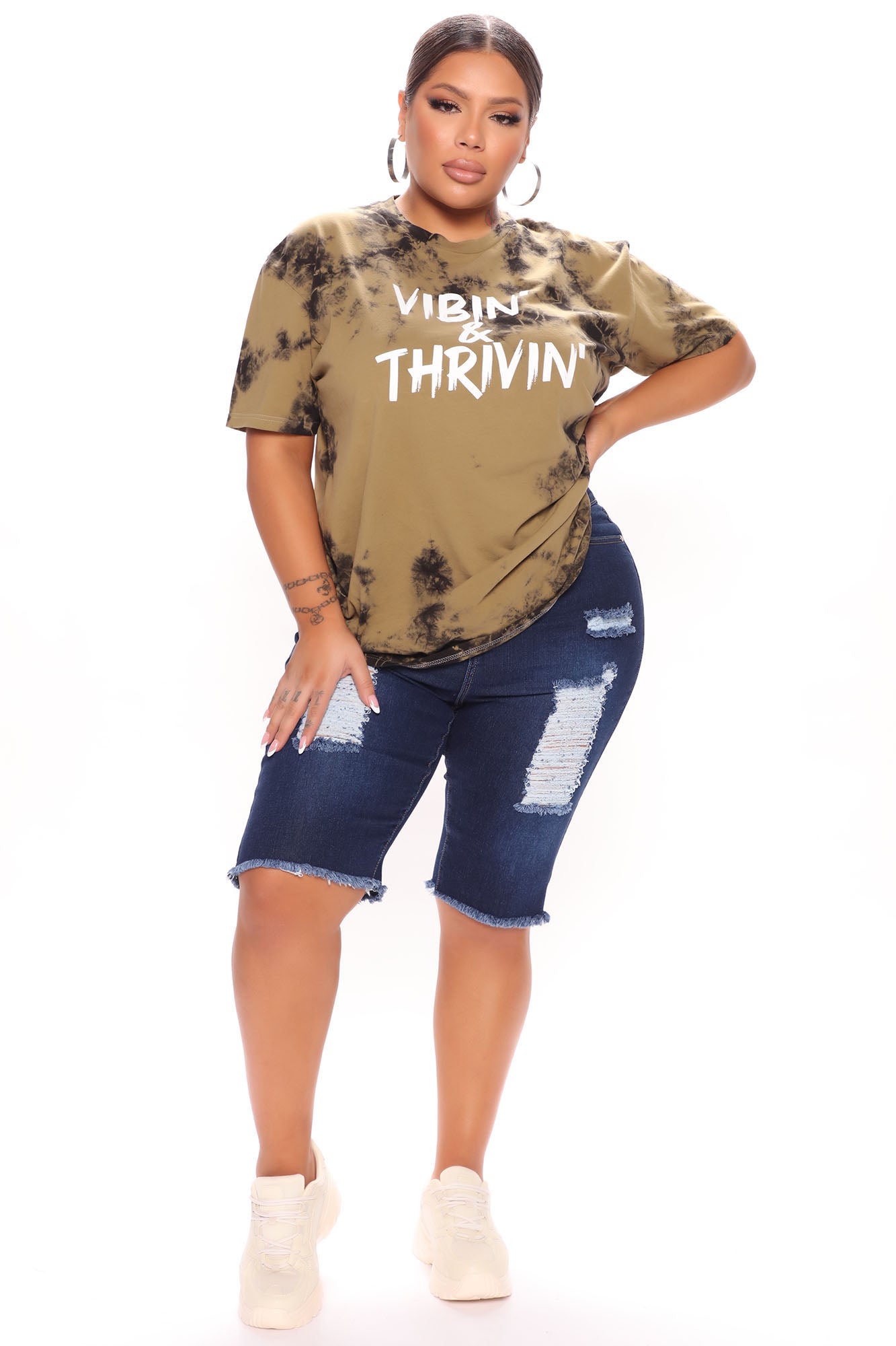 Dirty Little Secret Distressed Bermuda Shorts - Dark Wash Ins Street