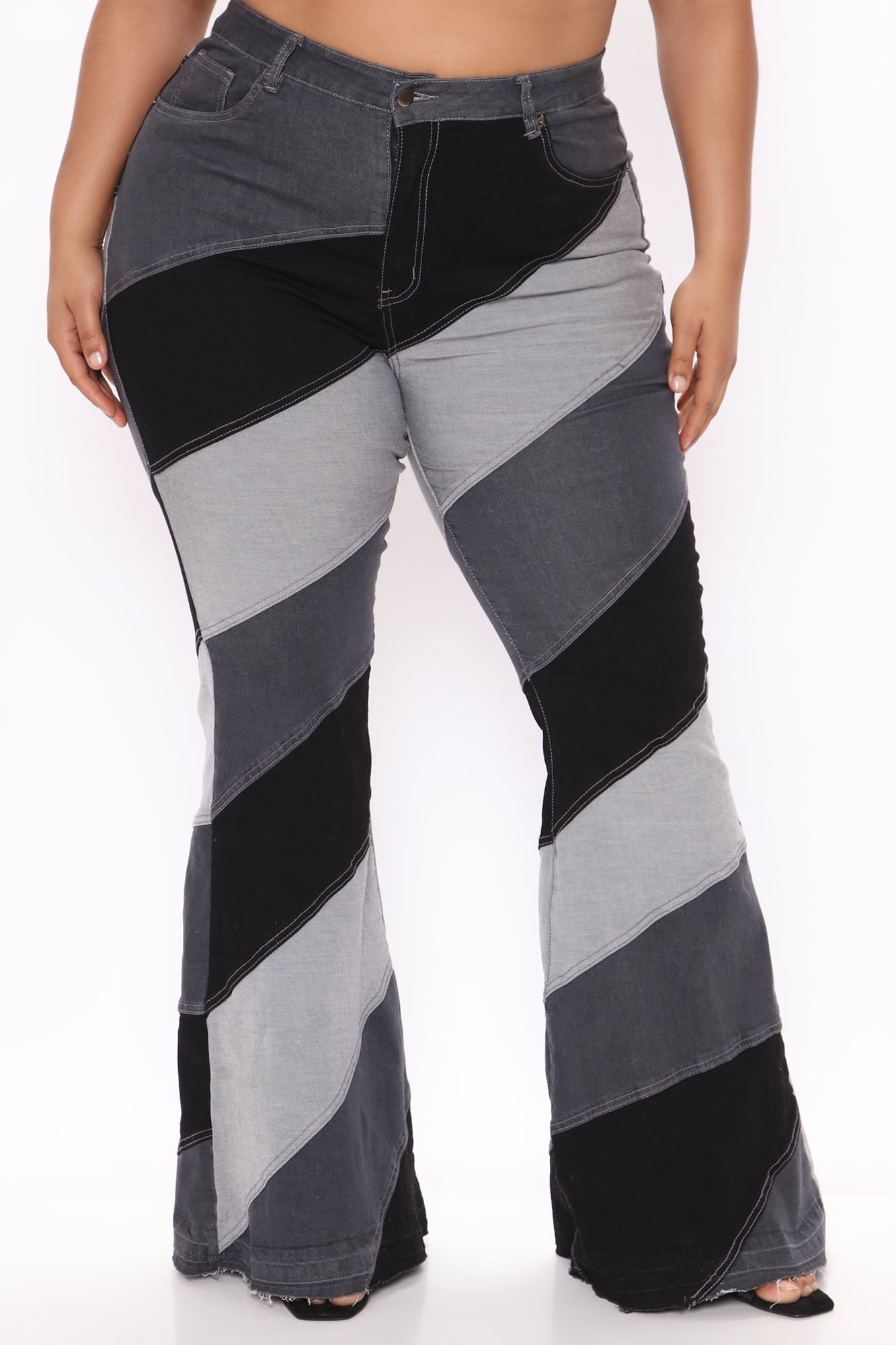 Spiraling Out Of Control Patchwork Flare Jeans - Black/combo Ins Street