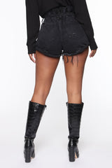 Palm Springs Belted Denim Shorts - Black Ins Street