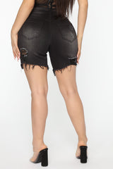 Hold My Bermudas Distressed Denim Shorts - Black Ins Street