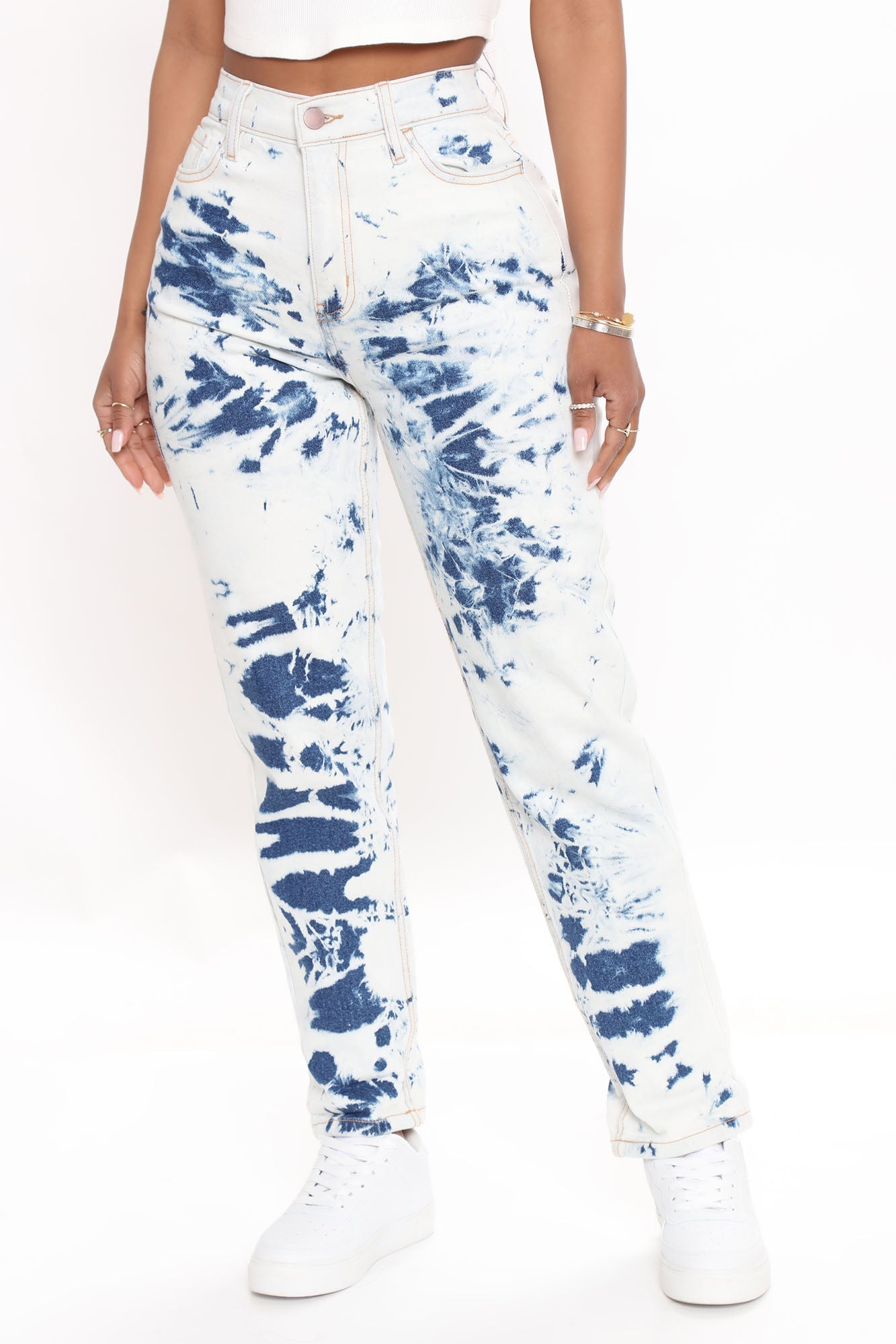 Cloudy Thoughts Tie Dye Mom Jeans - White/combo Ins Street