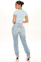 Classic Tapered Ripped Mom Jeans - Light Blue Wash Ins Street