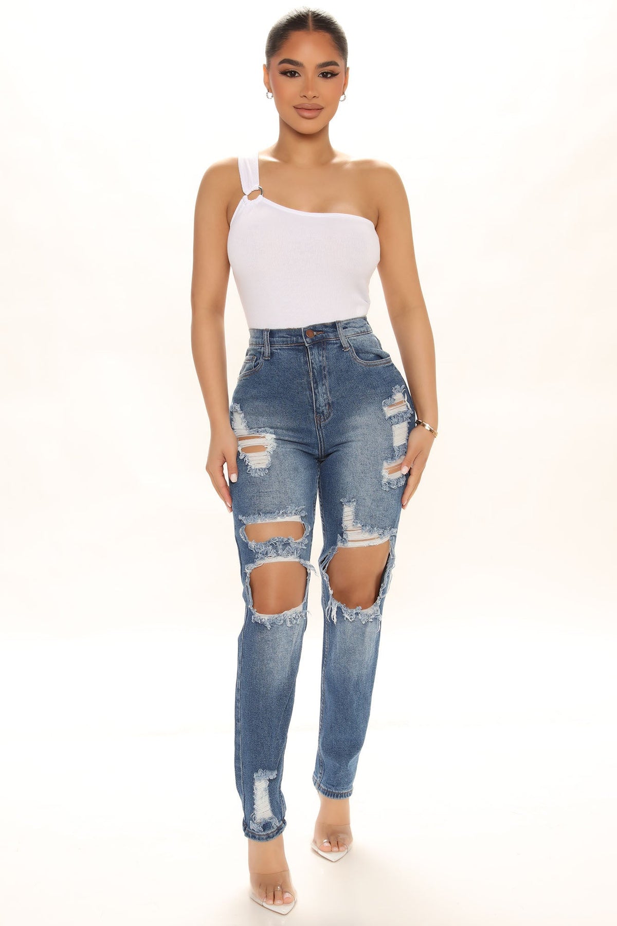 Socialite Ripped Straight Leg Jeans - Medium Wash Ins Street