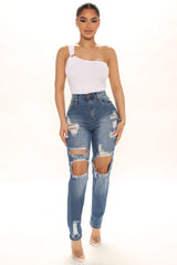 Socialite Ripped Straight Leg Jeans - Medium Wash Ins Street