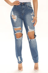 Socialite Ripped Straight Leg Jeans - Medium Wash Ins Street