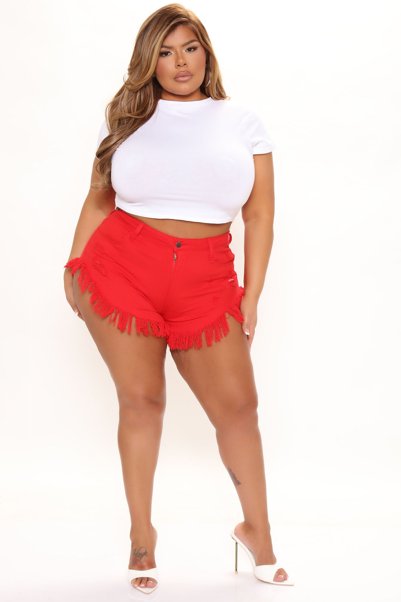 Crazy Little Fringe Distressed Denim Shorts - Red Ins Street