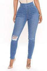 Talk It Out Stretch Pull On Jeggings - Medium Blue Wash Ins Street