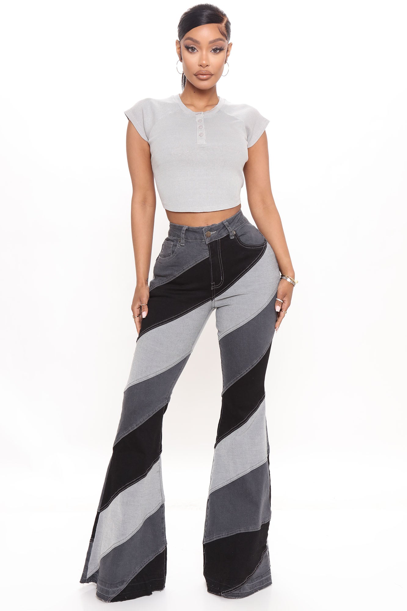 Spiraling Out Of Control Patchwork Flare Jeans - Black/combo Ins Street