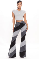 Spiraling Out Of Control Patchwork Flare Jeans - Black/combo Ins Street