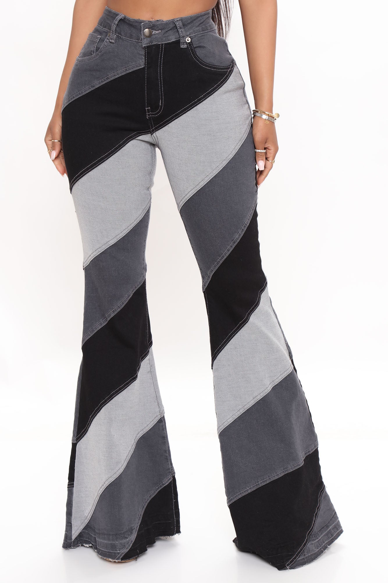 Spiraling Out Of Control Patchwork Flare Jeans - Black/combo Ins Street
