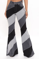 Spiraling Out Of Control Patchwork Flare Jeans - Black/combo Ins Street