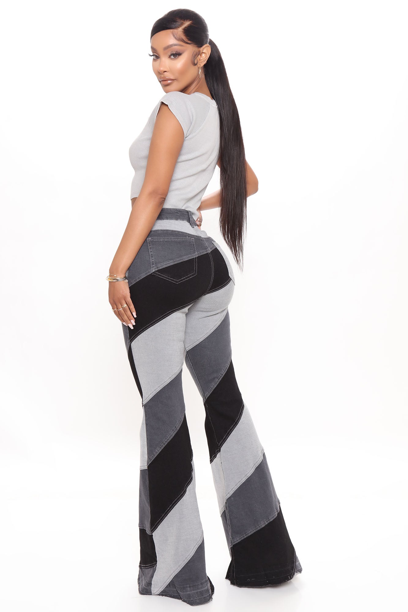 Spiraling Out Of Control Patchwork Flare Jeans - Black/combo Ins Street