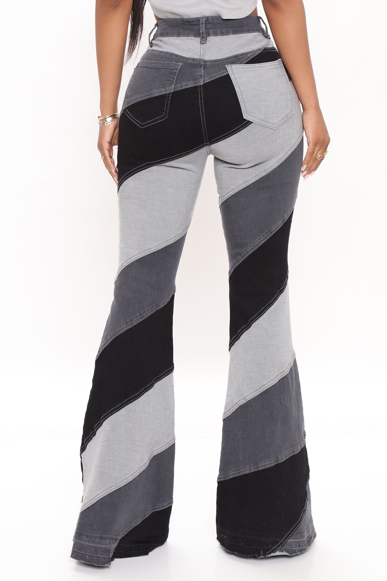 Spiraling Out Of Control Patchwork Flare Jeans - Black/combo Ins Street