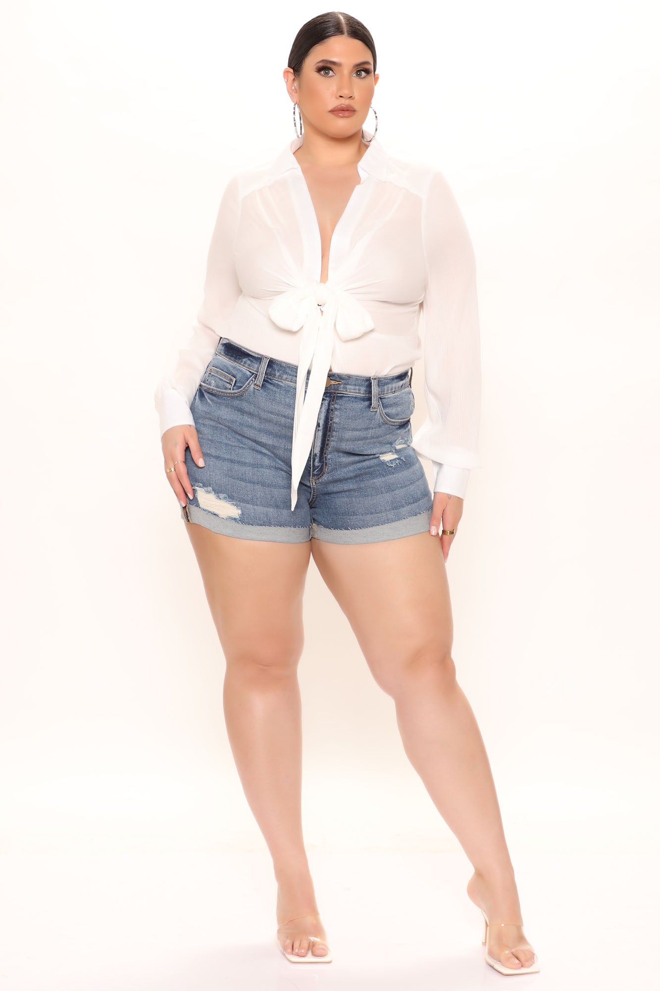 Fiona Cuffed Denim Shorts - Medium Blue Wash Ins Street