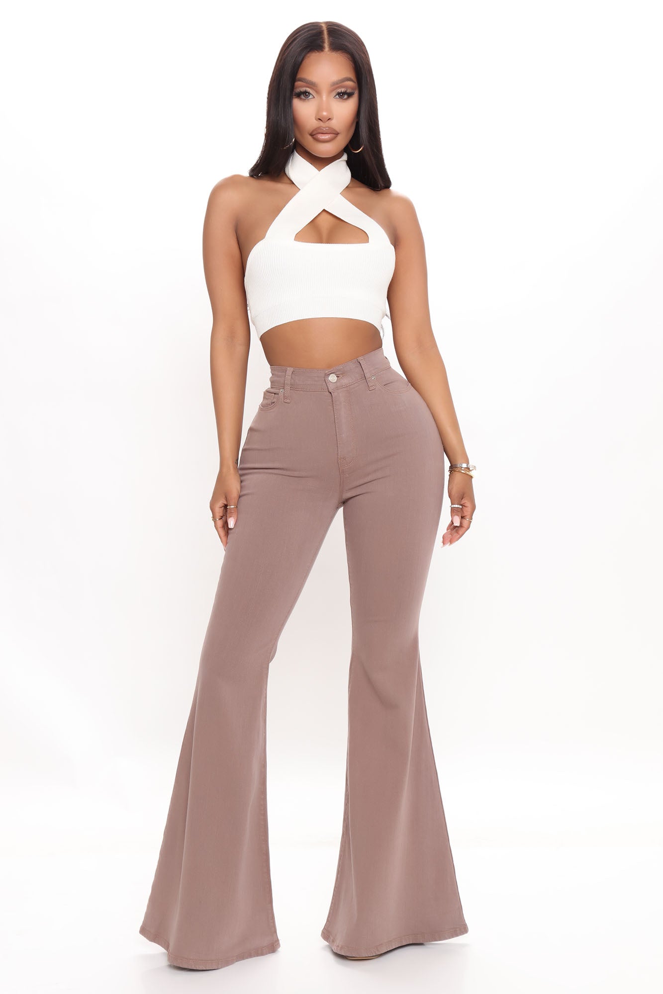 Santorini Super Stretch Flare Jeans - Mocha Ins Street