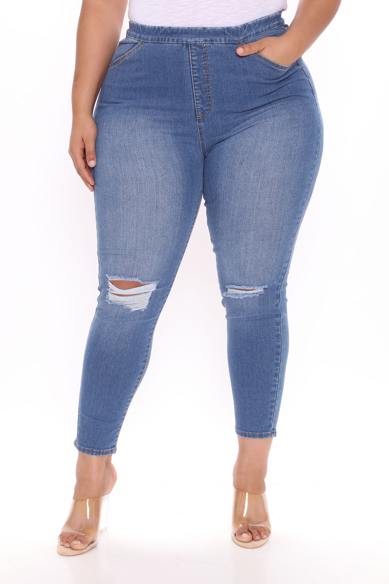 Talk It Out Stretch Pull On Jeggings - Medium Blue Wash Ins Street