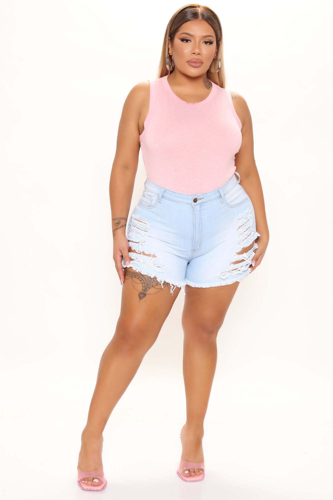 Nowhere To Run Distressed Shorts - Light Blue Wash Ins Street