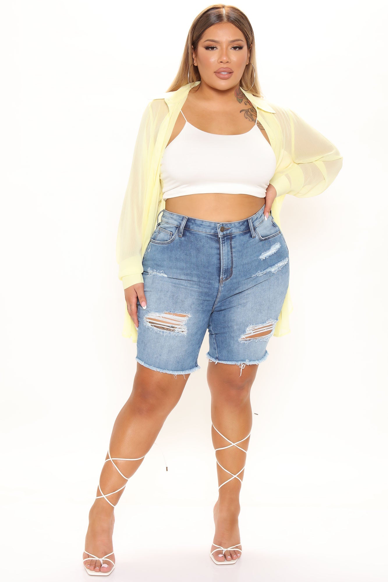 Text Me Stretch Denim Bermuda Shorts - Light Blue Wash Ins Street