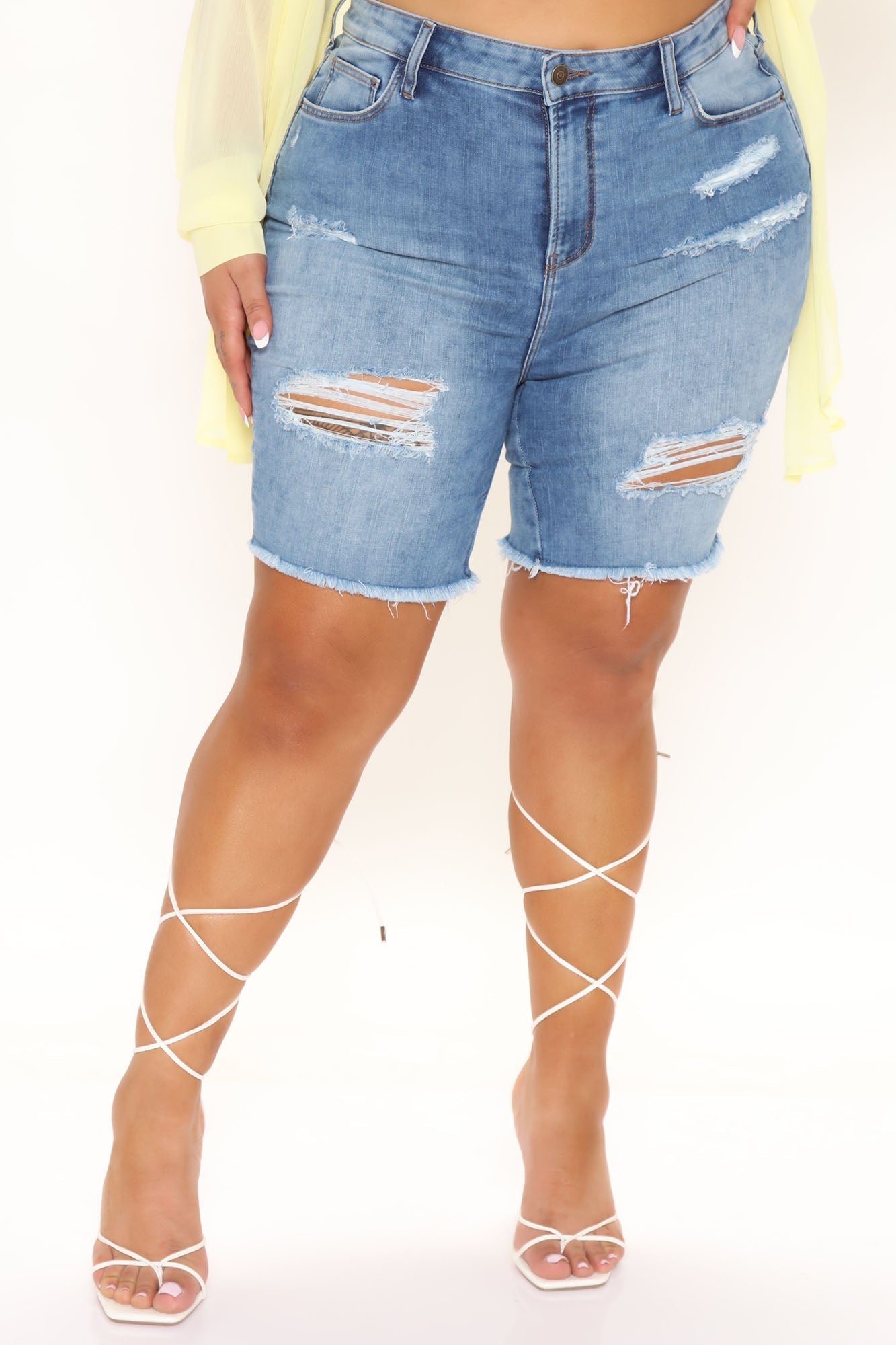 Text Me Stretch Denim Bermuda Shorts - Light Blue Wash Ins Street