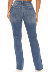 Stay Authentic Stretch Slit Straight Leg Jeans - Medium Blue Wash Ins Street