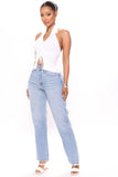 Hold Me Close High Rise Straight Leg Jeans - Light Blue Wash Ins Street