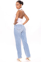 Hold Me Close High Rise Straight Leg Jeans - Light Blue Wash Ins Street