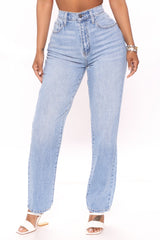 Hold Me Close High Rise Straight Leg Jeans - Light Blue Wash Ins Street