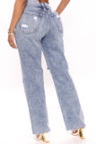 An Easy Choice Distressed Straight Leg Jeans - Medium Blue Wash Ins Street