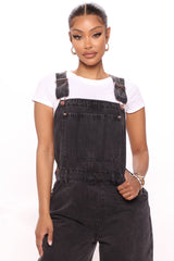 What's The Rush Slouchy Denim Overalls - Black Ins Street