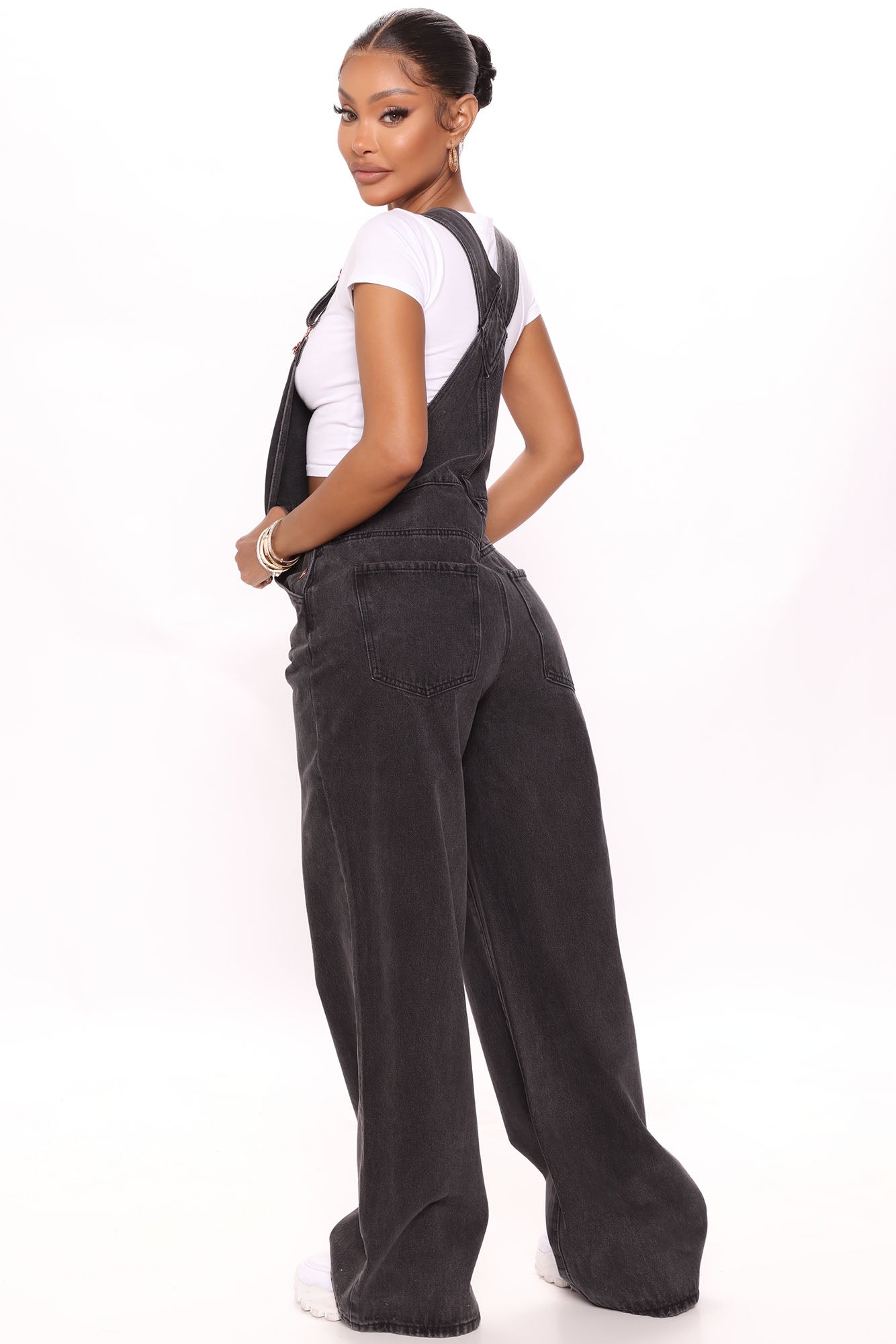 What's The Rush Slouchy Denim Overalls - Black Ins Street