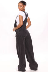 What's The Rush Slouchy Denim Overalls - Black Ins Street