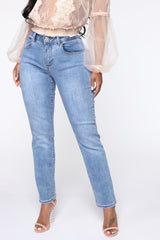 Good To Me Straight Leg Jeans - Medium Blue Wash Ins Street
