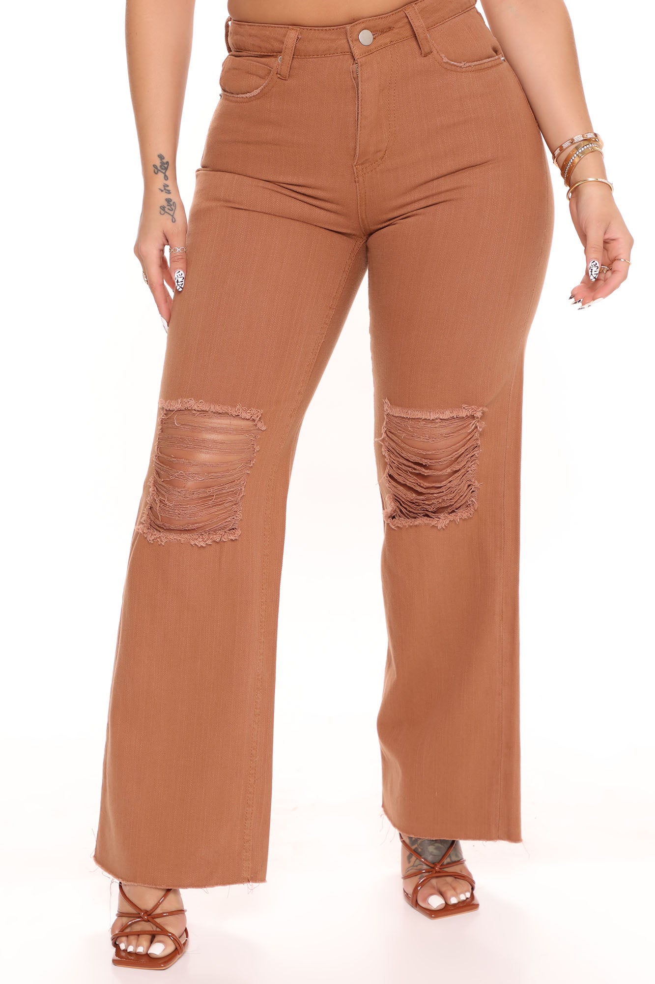 Set Me Free Ripped Straight Leg Jeans - Brown Ins Street