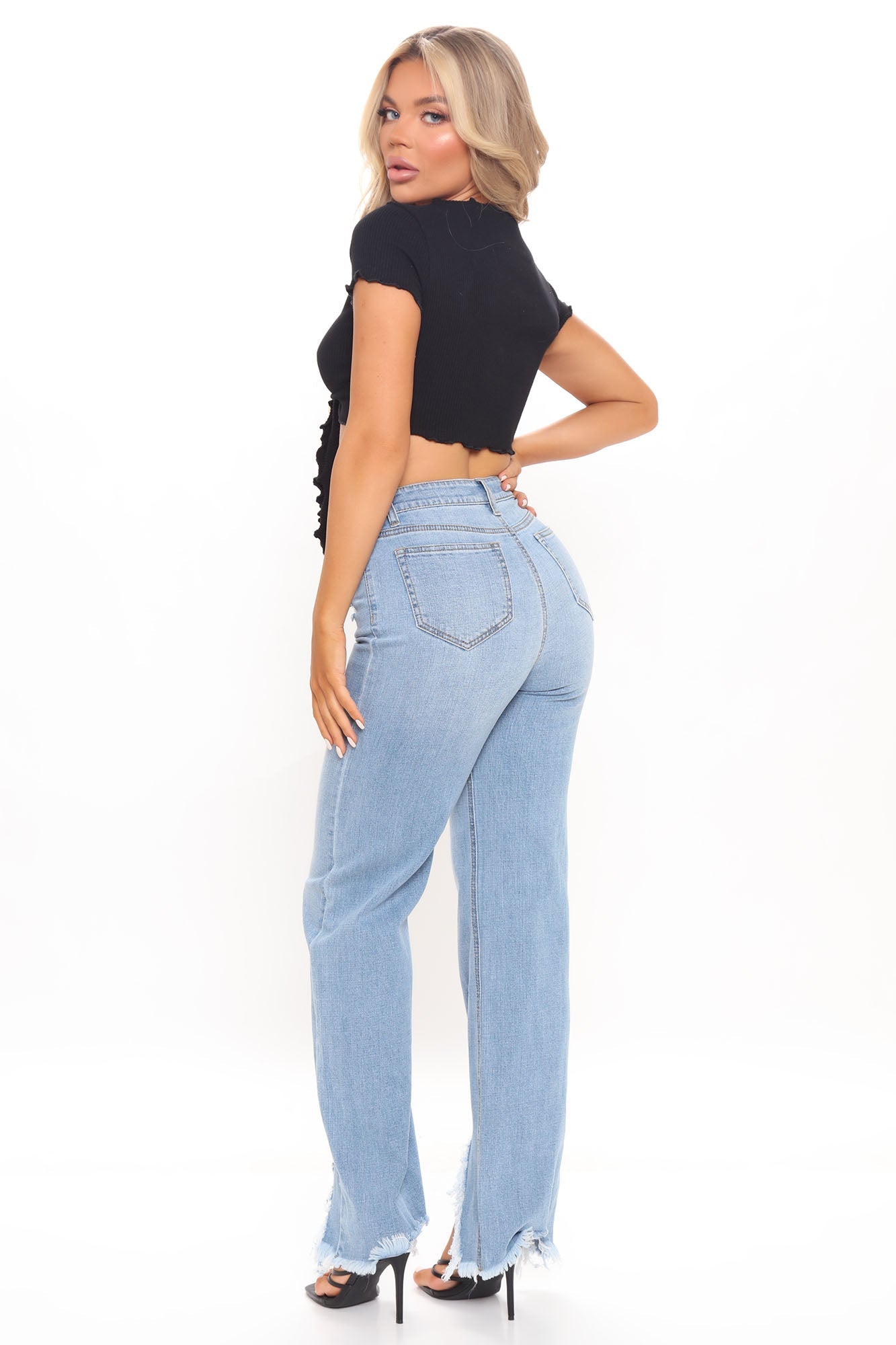 Malibu Weekend Destroy Hem Jeans - Light Blue Wash Ins Street