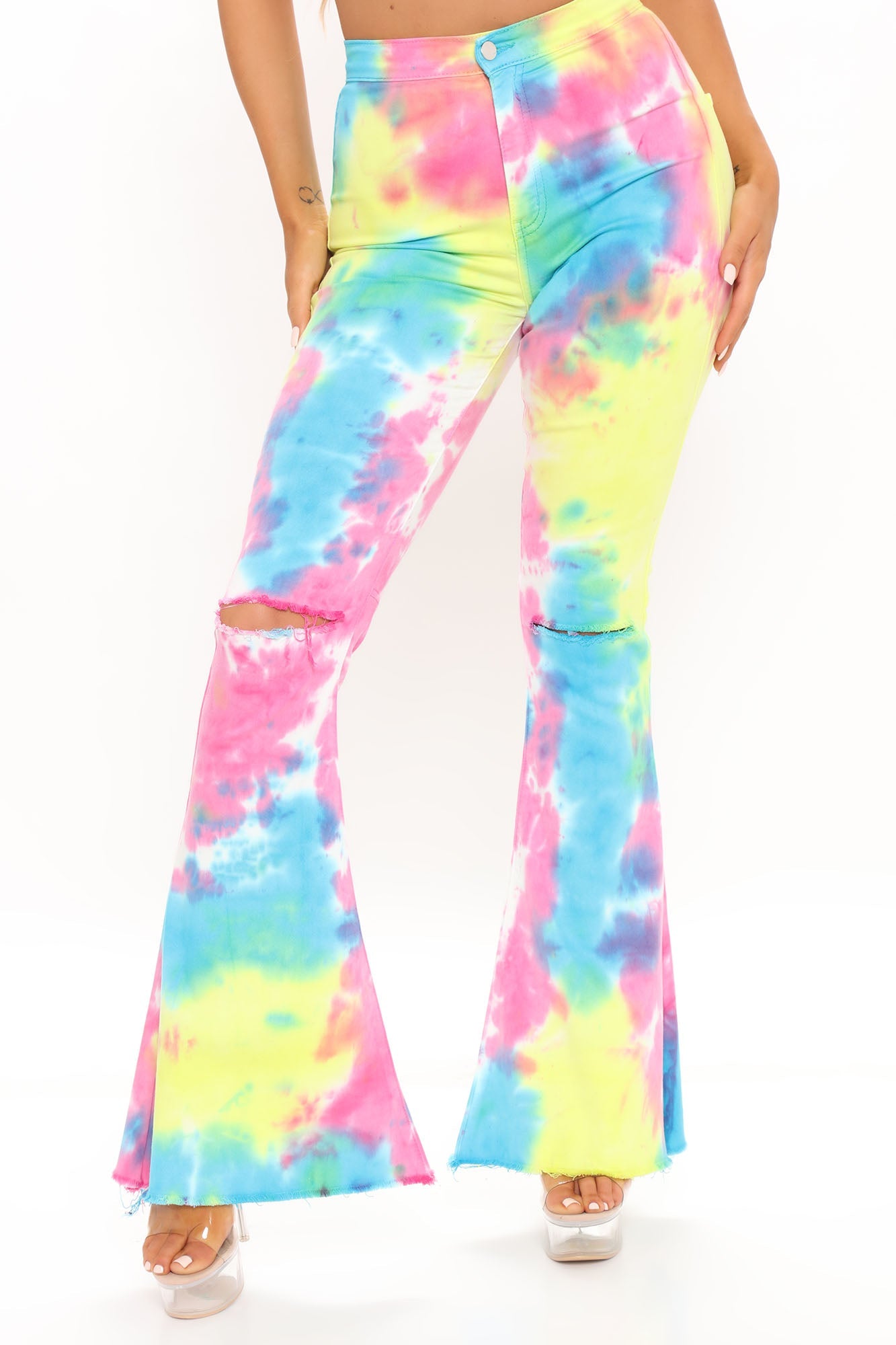 Stay Vibin' Tie Dye Flare Jeans - Multi Color Ins Street
