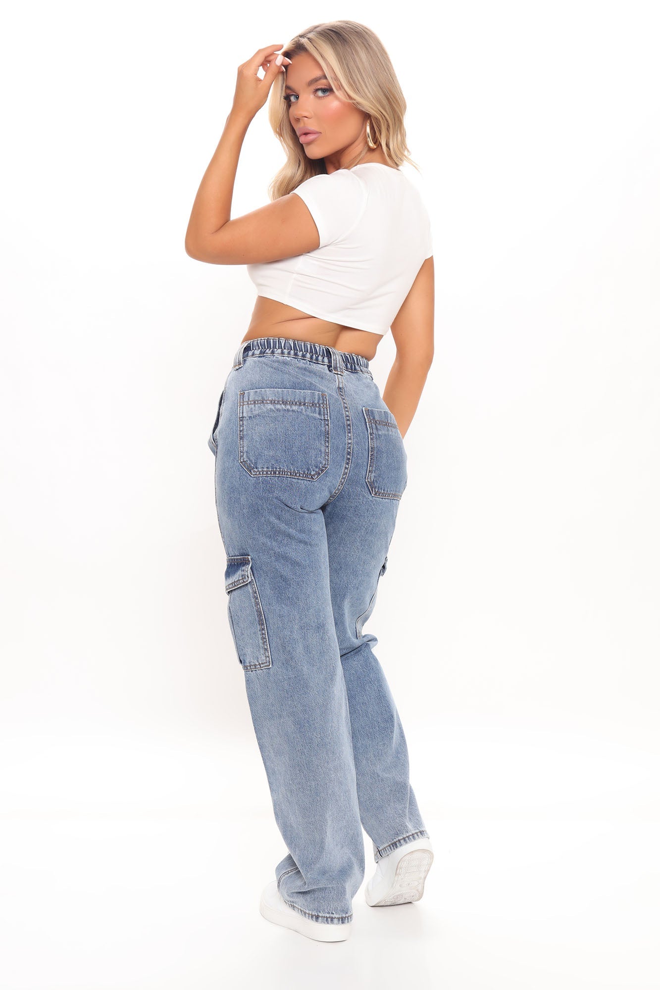 Don't You Worry Wide Leg Carpenter Jeans - Medium Blue Wash Ins Street