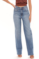 Never Telln' Straight Leg Jeans - Medium Blue Wash Ins Street