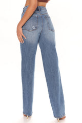 Never Telln' Straight Leg Jeans - Medium Blue Wash Ins Street
