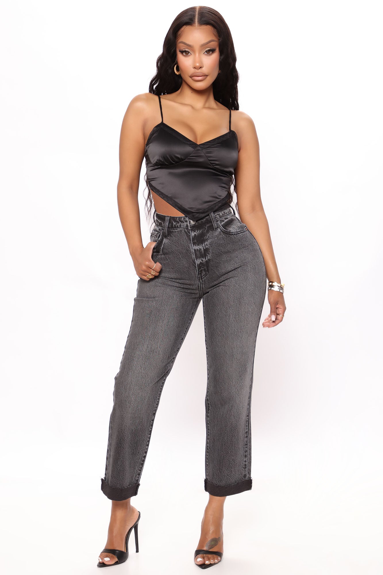 Baby Girl High Rise Straight Leg Jeans - Black Ins Street