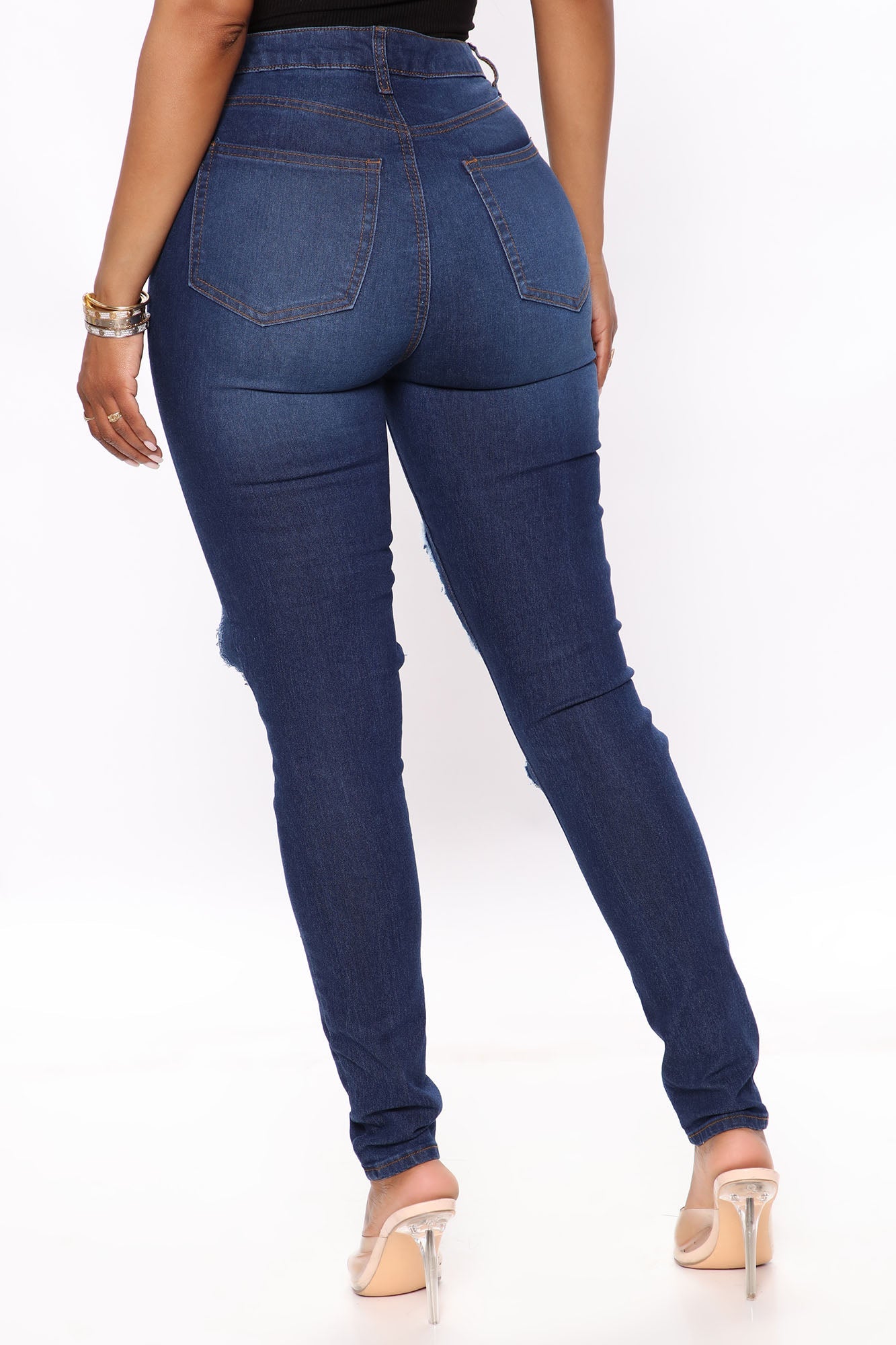 Needing More Destroyed High Rise Jegging Jeans - Dark Wash Ins Street