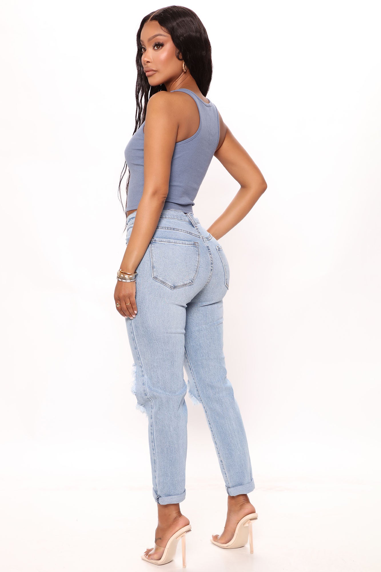 Tabloid Starlet Ripped Mom Jeans - Light Blue Wash Ins Street