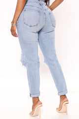 Tabloid Starlet Ripped Mom Jeans - Light Blue Wash Ins Street