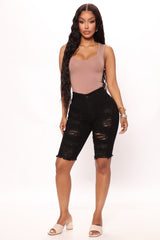 See Me Now Distressed Bermuda Shorts - Black Ins Street