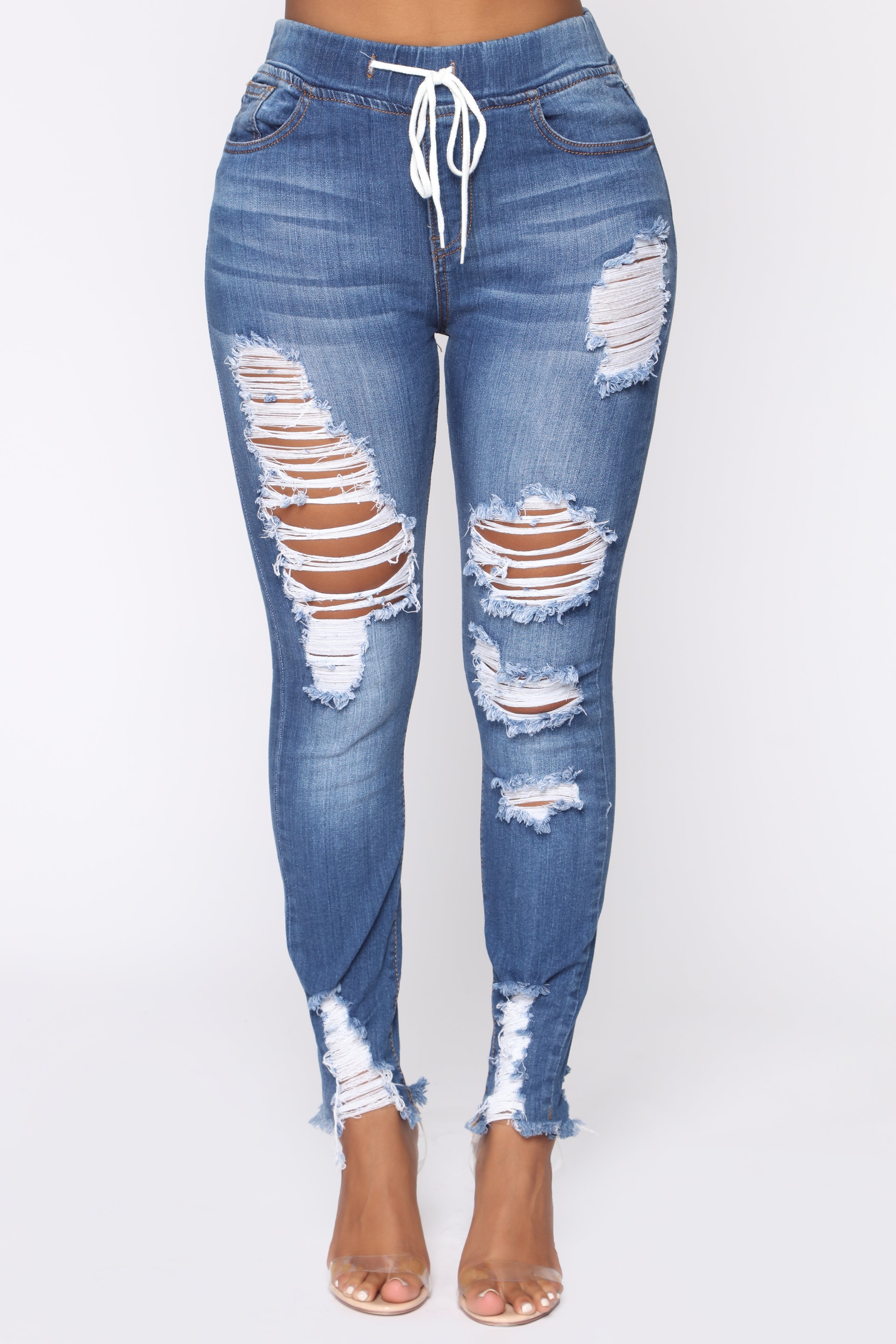Talk That Talk Distressed Skinny Jeans - Medium Blue Wash Ins Street