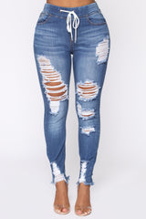 Talk That Talk Distressed Skinny Jeans - Medium Blue Wash Ins Street