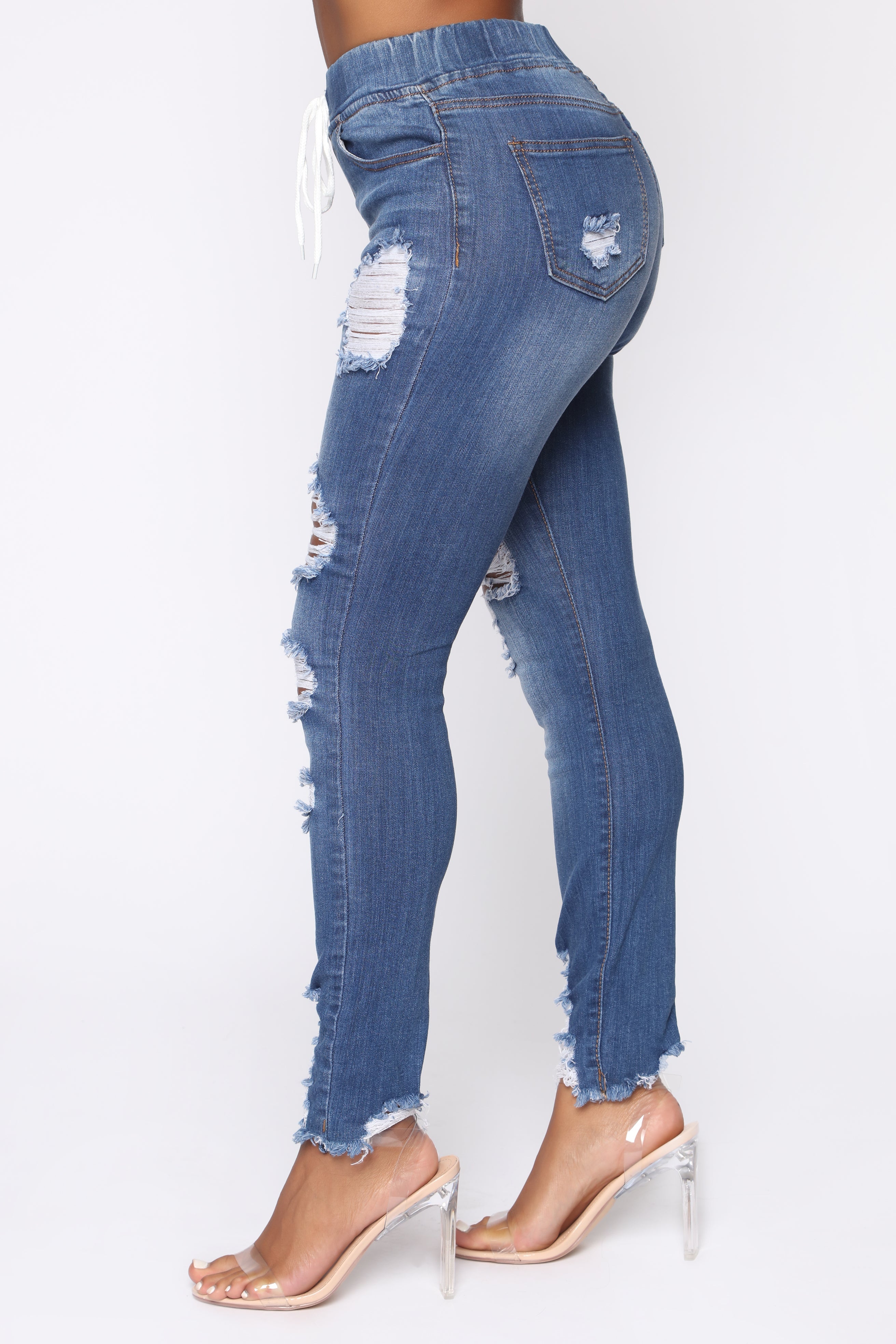 Talk That Talk Distressed Skinny Jeans - Medium Blue Wash Ins Street