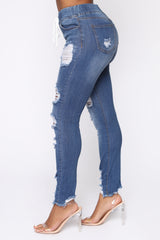 Talk That Talk Distressed Skinny Jeans - Medium Blue Wash Ins Street