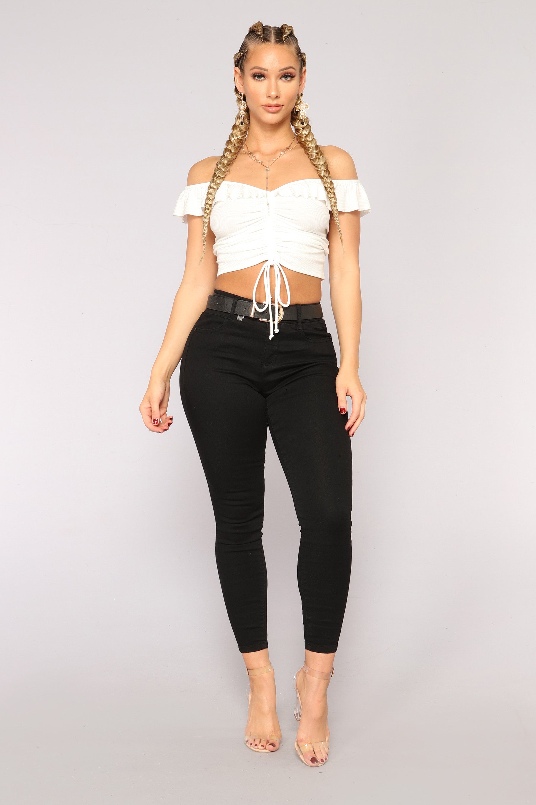 Cassie Elastic Waistband Jeans - Black Ins Street