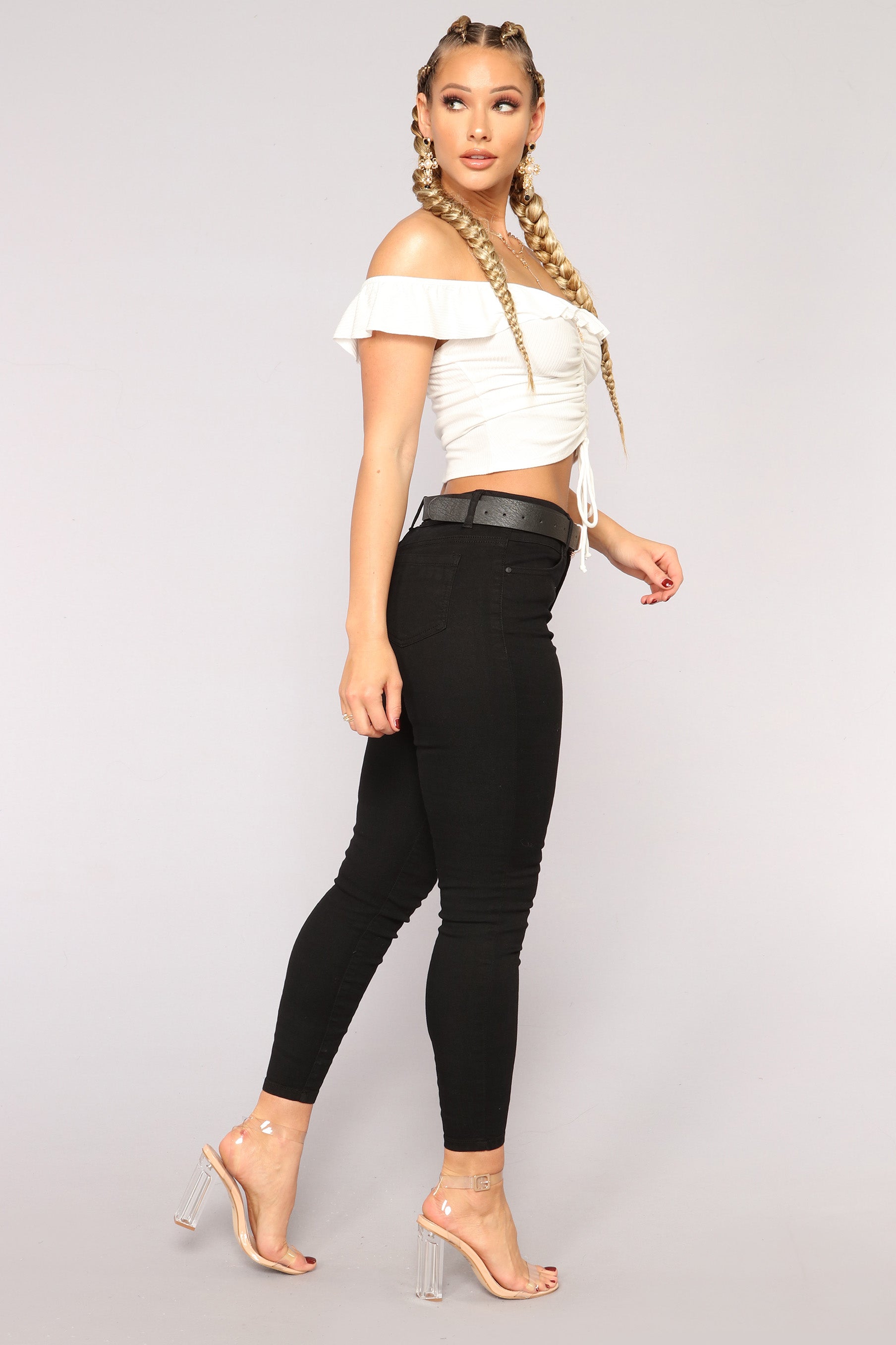 Cassie Elastic Waistband Jeans - Black Ins Street