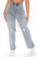 What A Girl Wants Distressed Straight Leg Jeans - Medium Blue Wash Ins Street